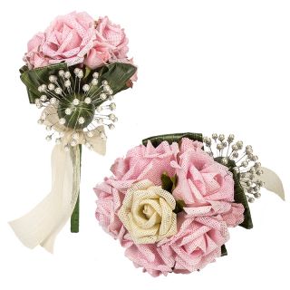 RAMO ROSAS GRANDES EN ROSA Y BEIG 