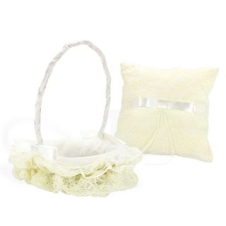 Cesta encaje beige y lazo