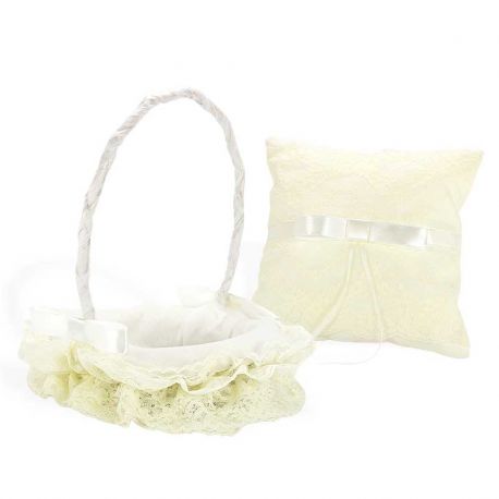 Cesta encaje beige y lazo