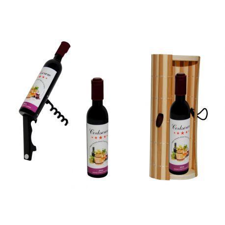 ABREBOTELLAS BOTELLA DE VINO + CAJA MIMBRE REDONDA(8520)