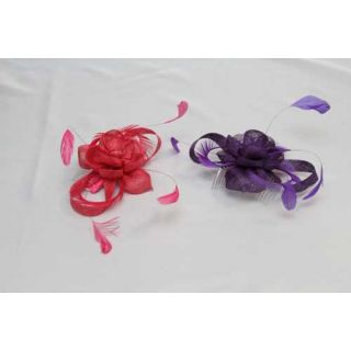 Tocado-Peina Flor Sinamay y plumas 2 colores