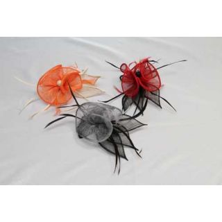 Tocado-Peina Flor Sinamay y plumas 3 colores