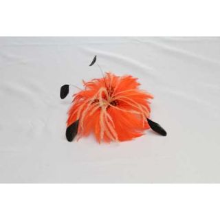 Tocado con Fleco Marabu Naranja y Fleco Avestruz Blanco