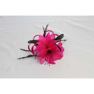 Tocado Plumas Cereza y Emperor Negro en Forma de Flor Tropical