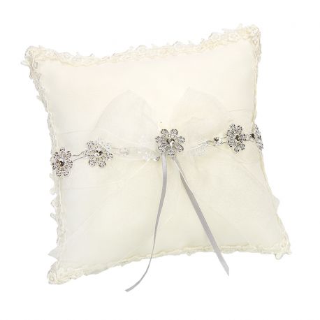 COJÍN FLORES PLATA Y LAZO ORGANZA 