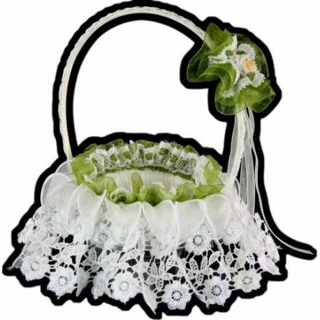 Cesta con asa y adorno con flor. 
