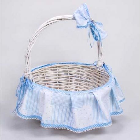 CESTA GDE. TELA LUNARES Y RAYAS AZUL