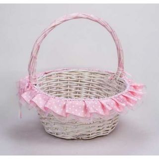 CESTA MIMBRE BLANCA MEDIANA LUNARES rosa