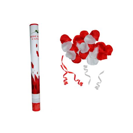 CAÑON DE CONFFETI PETALOS BLN-ROJ 60 CM.