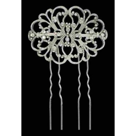 GANCHO DE PELO PLATA Y ZIRCONITAS, 5 cm