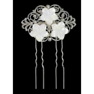 GANCHO DE PELO PLATA, ZIRCONITAS Y NÁCAR, 5,5 cm