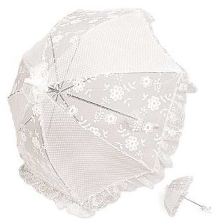SOMBRILLA DE ENCAJE FLORES Y CALADO BLANCA PARA NOVIAS