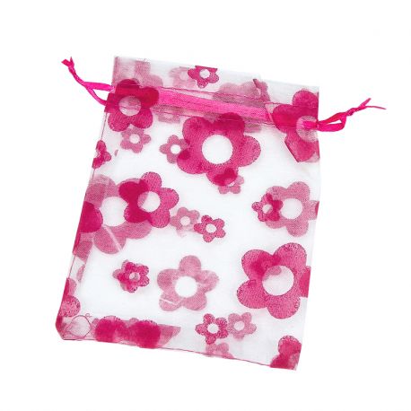 BOLSA ORGANZA CON FLORES 8*6 FUXIA 