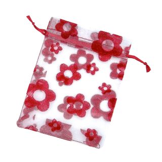 BOLSA ORGANZA CON FLORES 8*6 ROJO 