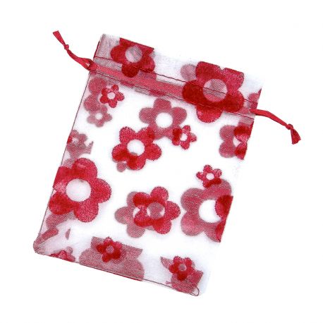 BOLSA ORGANZA CON FLORES 8*6 ROJO 