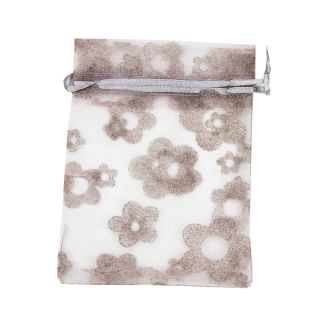 BOLSA ORGANZA CON FLORES 8*6 PLATA 