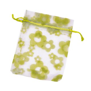 BOLSA ORGANZA CON FLORES 8*6 VERDE 