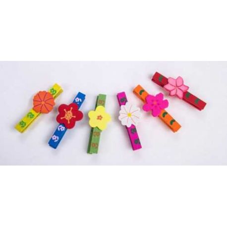 PINZA MADERA CON FLOR SURTIDA BOLAS DE 6 UNID.