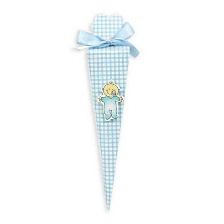 CAJITA CUADROS CONO CELESTE PIN BEBE Y CARAM.