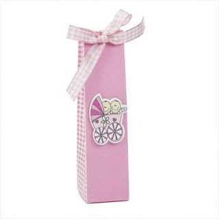 CAJITA CONO CUADROS ROSA BEBE CON PIN COCHECITO