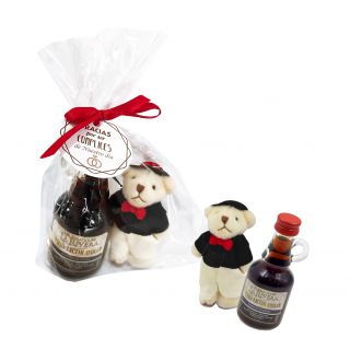 Colgante oso novio y jarra de vino dulce con bolsa celofán 
