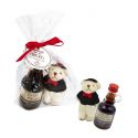 Colgante oso novio y jarra de vino dulce con bolsa celofán 
