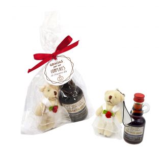 Colgante osita novia y jarra de vino dulce con bolsa celofán 