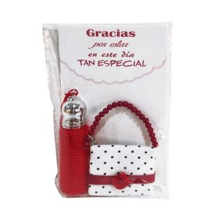 Perfumero rojo con broche bolso en bolsa 