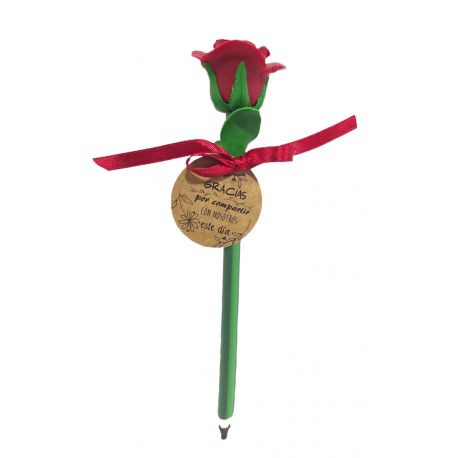 Boli verde con flor rosa con tarjeta kraft 