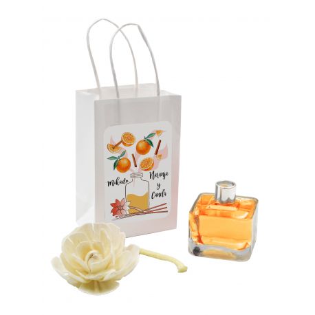 Mikado naranja-canela 50ml con flor en bolsa 
