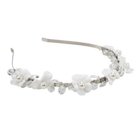 Diadema con flores blancas para niña o mujer