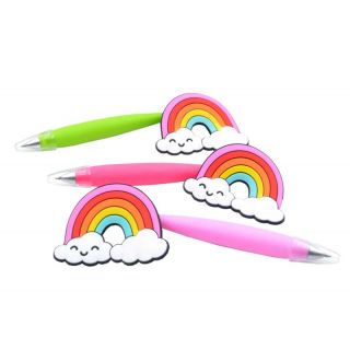 12 bolígrafos con arcoiris en colores surtidos; verde, fucsia y rosa