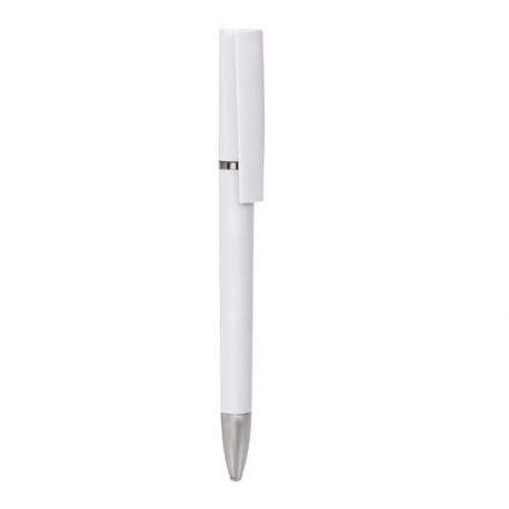 Bolígrafo personalizable, grabable a láser, color blanco y punta plata