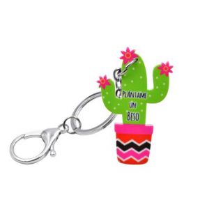 Llavero cactus en verde y rosa