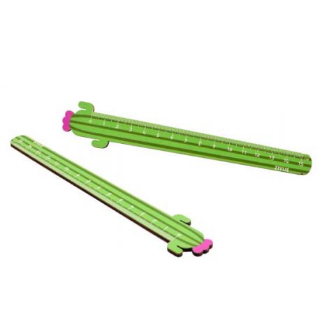Regla de cactus para medir 15cm, color verde con la flor en rosa