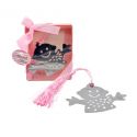 Marcapáginas para niña con flecos rosas en caja con lazo