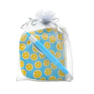 Pack con monedero, bolígrafo y bolsa de organza, con diseño de limones