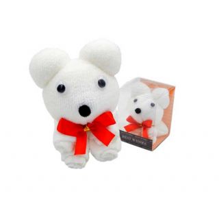 Toallita de oso blanco con lazo rojo, en caja de acetato