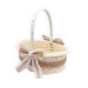 Cesta rústica con 2 grandes lazos de yute con encaje blanco y perlas