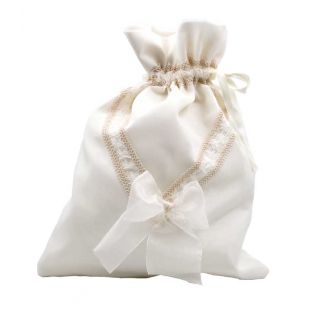 Limosnera de raso blanco con encaje para novias. Muy amplia y elegante