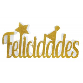 Corcho "felicidades" dorado 22x47+5 cm-