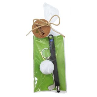 Llavero de golf con boli en bolsa con tarjeta y lazo