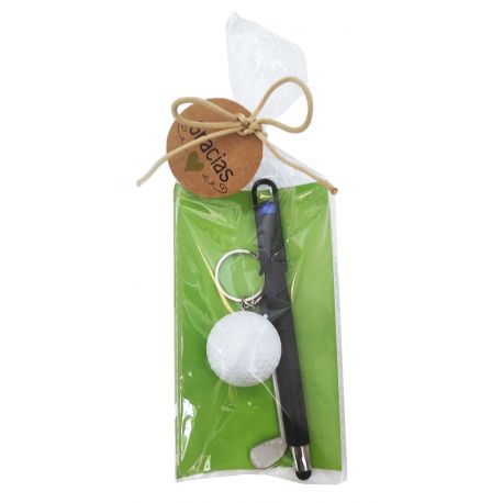 Llavero de golf con boli en bolsa con tarjeta y lazo