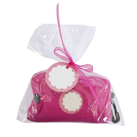 Bolsa rosa de compra con tarjeta