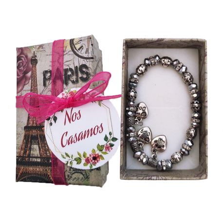 Caja vintage paris con pulsera lazo y tarjeta