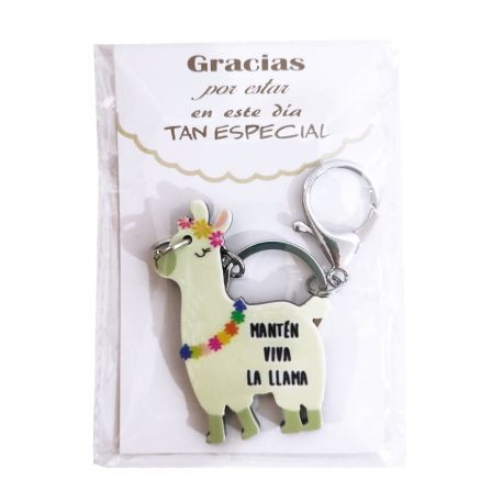 Llavero de llama en bolsa y tarjeta