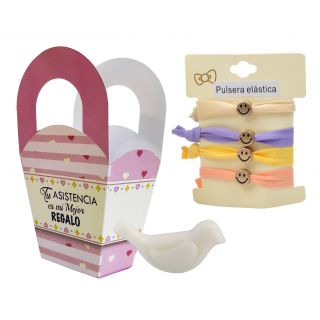 Pack de pulseras carita feliz en caja rosa con jabón