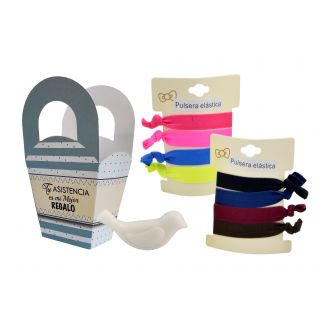 Pack de pulseras en caja azulcon jabón