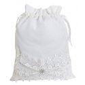 Bolso limosnera encaje con flor de plata