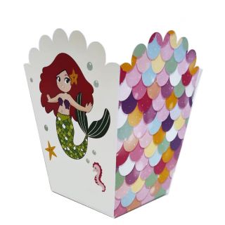 Pack de 6 und caja sirenita grande de palomitas 15x10cm